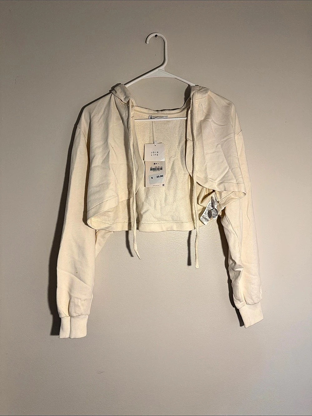Zara Cropped Hooded Jacket in Cream Size Small NWT